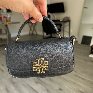 Tory Burch Britten Mini Top Handle Leather Crossbody in Black